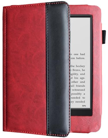 AKLiSa Hülle für Kindle Touch 2012 (D01200) E-Book Reader Cover Magnetic Flip Top Premium PU Schutzhülle (Rot Schwarz)
