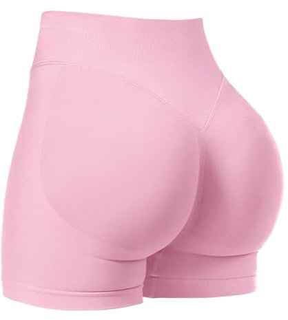 Short de Sport pour Femmes, Short de Yoga Push Up Legging Court de Gym Opaque sans Couture Collants Shorts Doux Elastique Cyclisme Pilates,Rose 1,S