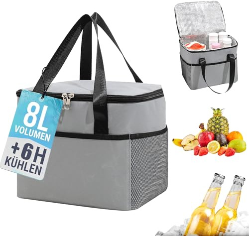 pilyero 8L Sac Isotherme Repas, Sac Repas Isotherme, Sacs Isothermes, Pliable, Étanche, Sac Glacière, Lunch Bag Isotherme pour Pique Nique, Barbecue, Camping, Voyage
