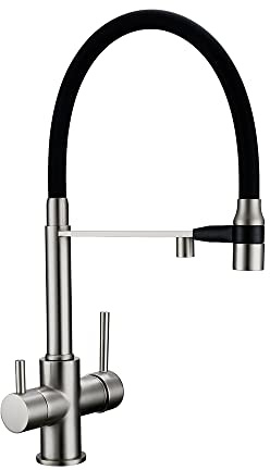 Wanym Grifo Cocina Fregadero Extraible con Salida de Osmosis, Latón Grifo de Cocina 3 Vias para Osmosis con Abatible, Grifo de Cocina para Agua Potable con Palanca Doble para Cocinas,Brushed Nickel