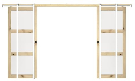 Porta scorrevole doppia in legno e vetro temperato con sistema a incasso 3 finestre 2xH205xL83cm - ACOSTA II by VENTE-UNIQUE
