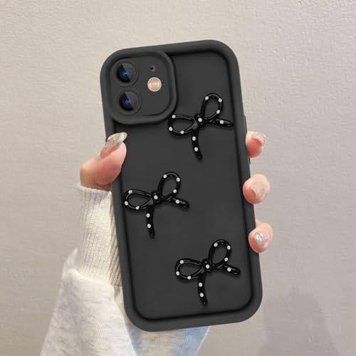 Kueqeay Handyhülle für iPhone 12 hülle 6,1'', Aesthetic 3D Schwarz Schleife Mädchen Cute Puppe Muster Design Weiche Silikon TPU Ultra Dünn Stoßfest Kameraschutz Schutzhülle Bumper Case, 04