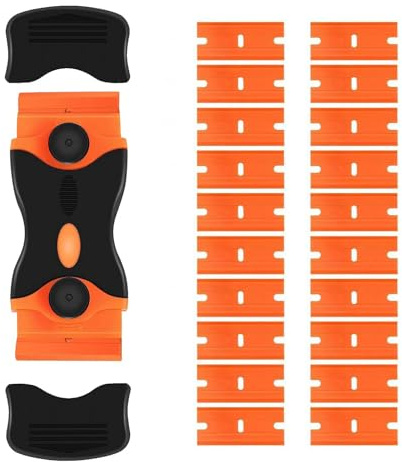 Glass Scraper with 20 Plastic Blades – Cleaning Window Scraper Non Scratch – Plastic Scraper Tool for Remove Glass, Windows, Floors, Tiles, Car Sticker
