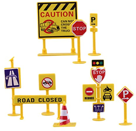 TOBBOMEY Miniature Traffic Road Sign for Plastic Educational Traffic Barricade Model Early Learning Tool for Parent-interaction