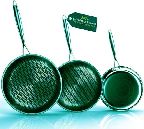 Kiseely Hybrid Bratpfanne Set 26cm+28cm+30cm, Pfannenset Skillet 3-teiliges Set, Beschichtete Pfanne Induktion für alle Kochplatten, mit kühlbleibendem Griff, spülmaschinen- und ofenfest (GJ3)
