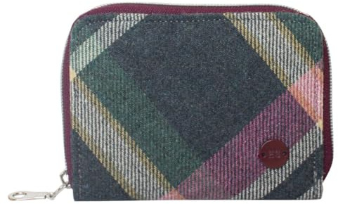 Earth Squared Diagonal Tweed Purse – Ladies Zip Around Wallet with Card Slots, Note & Coin Sections – Country Style Wool Blend – 14 × 10 × 2 cm (Multi)
