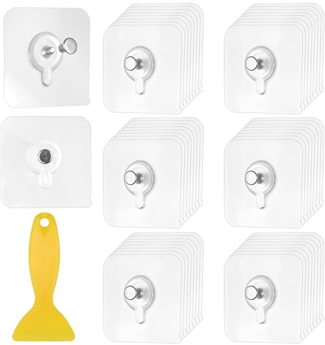 50 Pcs Adhesive Picture Hooks No Nails Picture Hanging Hooks 8 kg Max Load | Heavy Duty Sticky Transparent Waterproof Wall Hook Stick On for Hanging Photo Frame Poster Wall Clock and Decoration