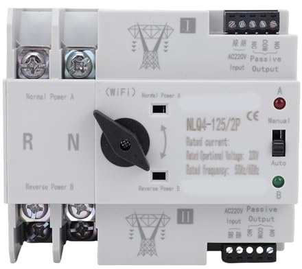 Walfront Interruptor de Transferencia de Potencia Dual Wifi 2p 63A Interruptor de Transferencia Manual Automático con Control Remoto de la Aplicación Montaje de Ferrocarril de 35 Mm