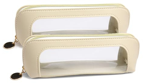 ZEMINRI 2 Pièces Petites Trousses de Maquillage Transparentes pour Femme | Trousse de Toilette en PVC et Trousse de Maquillage et Imperméable avec Fermeture éclair pour Maison, Voyages, Bureau (Blanc)