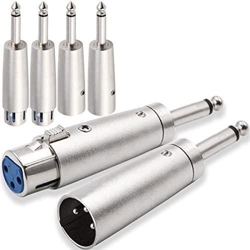 HAAMNING7 3-Pin XLR Adapter Stecker auf Klinke 6,35mm 1/4, Audio-Mono-Adapter TS-Buchse XLR zu 6,35mm Klinke Konverter für Mikrofonmischpult, 6 Stück