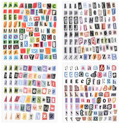 636pcs Buchstaben Aufkleber Aus Zeitschriften Für Scrapbooking 12 Blatt Selbstklebende Vintage Letter Sticker Klebebuchstaben Alphabet Bögen Für Scrapbooking Journal Fotoalbum Laptop DIY
