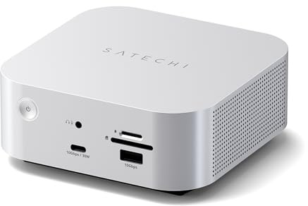 SATECHI CubeDock™ Thunderbolt 5 Docking Station 13 in 1, Custodia SSD NVMe | Per MacBook Pro/Mini & PC Thunderbolt 5, USB4 V2 80/120Gbps, 140W, fino a 8K, Ethernet 2.5GbE, USB-C/A, raffreddamento attivo