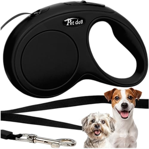 KRUMAD Hundeleine Einziehbar 3m, Automatisch Hundeleine mit Sicherheitskarabiner, Leicht und Robust, Ergonomischer Rollleine Hund für Alltag, Training und Outdoor, Schwarz
