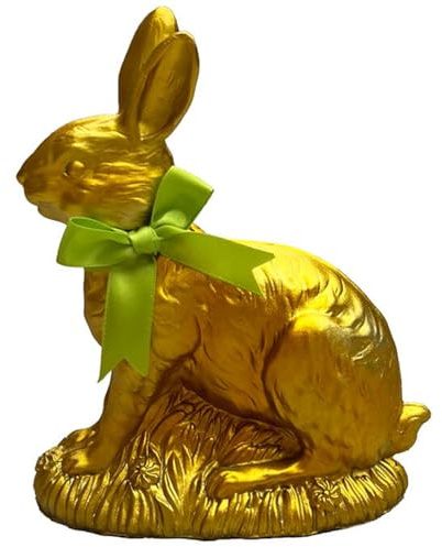 foolonli Hase hockend mit Schleife goldgelb Deko Polyresin Ostern Frühling 18cmH Tischdeko Home Living