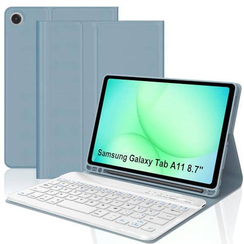 Tiiomioon Funda Teclado para Samsung Galaxy Tab A11 8.7'' 2025, Azul