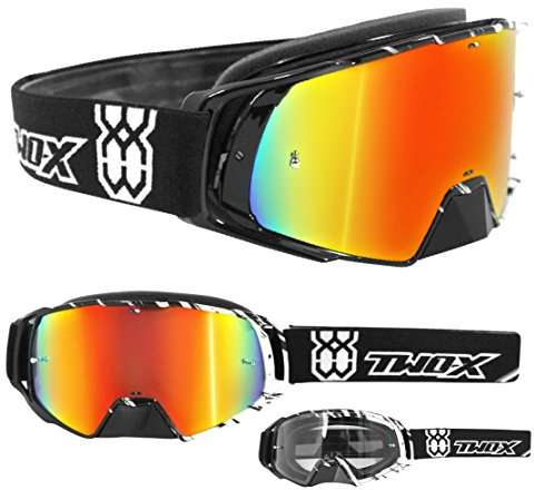 TWO-X Cross-Brille - ROCKET - Motocrossbrille mit verspiegeltem Iridium - Motorradbrille - Enduro & Downhill - Schutz-Brille - Crush Schwarz-Weiß