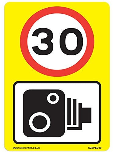 Stickerzilla 30 Mph & Speed Camera Signs [3 X Pack] - A4 Vinyl Stickers, Yellow Background Ideal for Wheelie Bins
