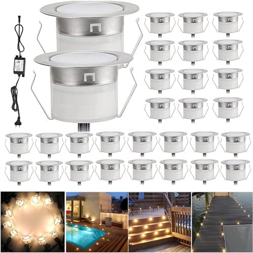 LED Deckenstrahler Einbauleuchte, 30er Spotlight Bodeneinbauleuchte wasserdicht IP67 1W Ø45mm-Beleuchtung für Terrasse, Terrasse, Weg, Wand, Garten, Dekoration, Innen-und Außenbereich(warmweiß)