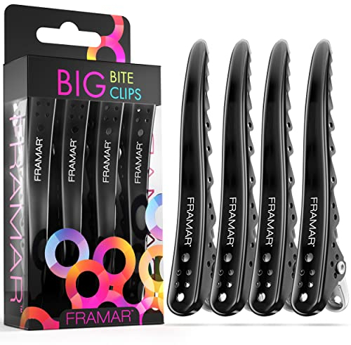 FRAMAR Pince Cheveux Coiffeur - Pince a Cheveux Femme, Pince Cheveux Metal, Pince Coiffure Professionnel, Pince Professionnelle Coiffure, Pince Cheveux Femme, Hair Clip, Clips Cheveux – Noir 4 Pièces