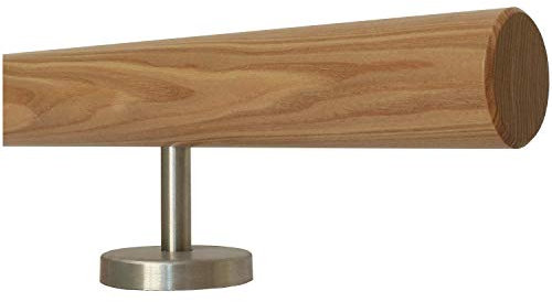 TIBU Esche Holz Handlauf Geländer 0,3m - 6m, Länge 150 cm, Ende gefast und 3 gerade Halter