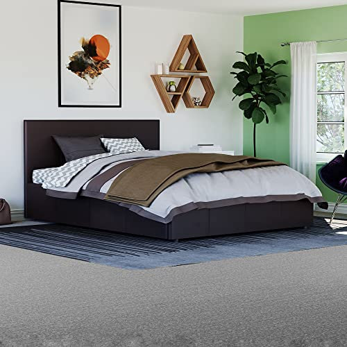 Vida Designs Lisbon Double Bed, 4Ft6 Ottoman Bed Frame Upholstered Faux Leather Headboard Low Foot End Bedroom Furniture, Brown (UKFR Certified)