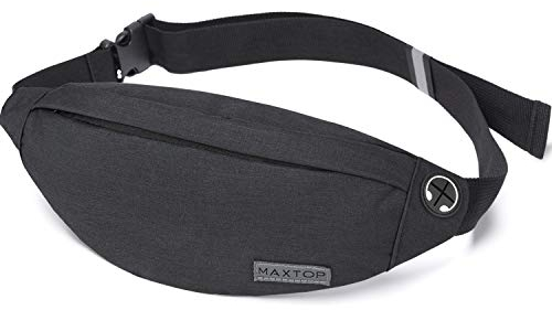 MAXTOP Sac Banane Taille Sac Banane pour Hommes Femmes Sac Banane Unisexe avec Prise Casque et Poches à 3 Fermetures à glissière Ceinture réglable pour la randonnée d'entraînement en Plein air