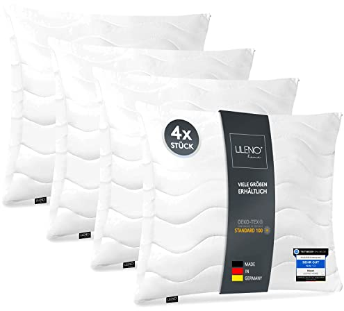 Lileno Home Imbottitura per cuscino, 45 x 45 cm, set da 4 pezzi, cuscino interno trapuntato, per chi soffre di allergie, in microfibra, come cuscino decorativo e cuscino da divano, lavabile a 40 °C