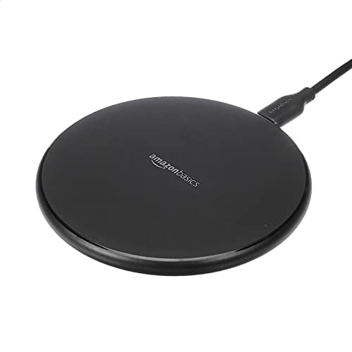 Amazon Basics 15W Qi Certified Wireless Charging Pad (iPhone 16/ 15/14/13/12/11/X, Samsung) - With USB cable (AC adapter not included) - Black