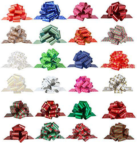 PintreeLand 24 fiocchi natalizi con nastro, 12,7 cm di larghezza, accessori per regali di Natale, regali, fioristi, bouquet, cesti, decorazioni per albero di Natale (24 pezzi)