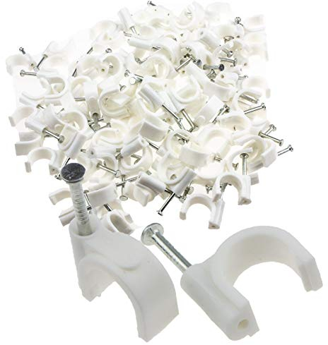 Round White 12mm Cable Clips Secure Fastenings Cables LARGE [100 Pack]