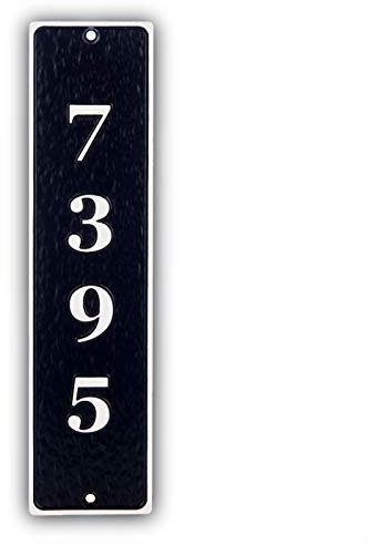SINYUDUN Personalized Cast Metal Address Plaque, Custom House Number Sign, Wall Mounted Sign, White Numbers with Black Background (3H x 12W-Vertical Number)
