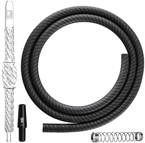 Kaya Shisha Schlauch Set [4-teilig] mit Glas-Mundstück, Silikonschlauch [150cm] Knickschutz und Schlauchadapter (Antarctic Carbon)
