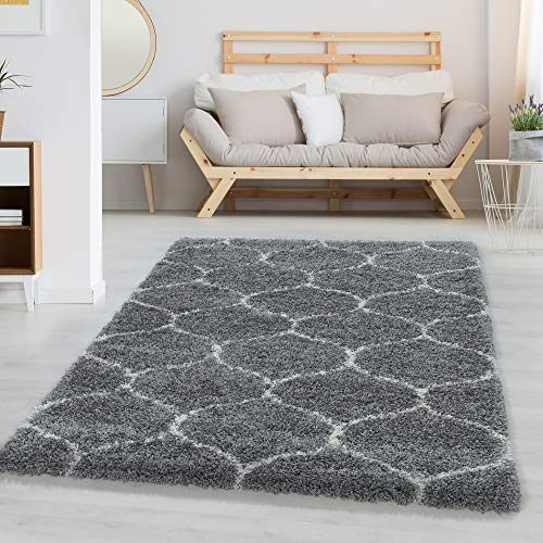 Carpettex Hochflor Teppich Wohnzimmer Shaggy Flokati Modern Skandinavisch Design 240 x 340 cm Grau - Schlafzimmer Weich Flauschig Waschbar Küche Esszimmer - Langflor