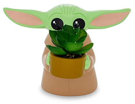 Star Wars: The Mandalorian Grogu Ceramic 4 Inch Mini Planter with Artificial Succulent
