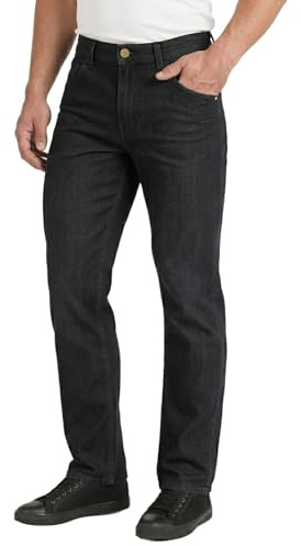 Lee Cooper Men's Jeans Classic Regular Fit with 5 Pockets Design Zip Fly & Belt Loop Heavy Duty Denim Wash Stretch Plain Casual Workwear Durable Utility Straight Leg Work Pants (Black/Navy)