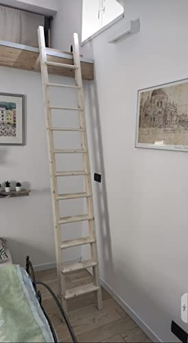 Scala in legno massello per soppalco, letto a castello, cameretta, soffitta, garage, camper MAX resistenza (Altezza cm 275 / Larghezza cm 45)