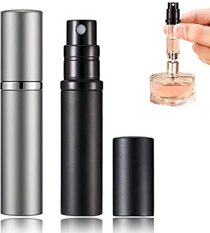 POTWPOT Refillable & Travel Size Perfume Bottle, 2 Pack Perfume Bottle Refillable Spray Perfume Atomiser for Men and Women with 5ml Pocket Size (Black & Grey) (POT2117)