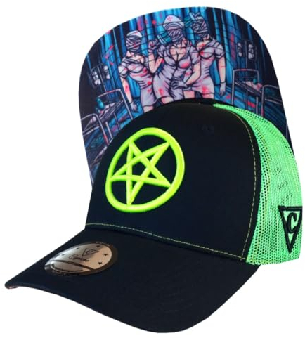 Capiche [99+ Designs] Schwarzer Trucker Hut, Cursed Nurse Trucker, Verfluchte Krankenschwester, Neon Trucker Hut, Netz Hut, Schwarz und Grüne Baseballkappe, Horror Stil