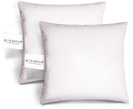 BEFA NATUR Sofakissen 50x50 cm (2 Stück) | Dekokissen, Zierkissen, Kissen aus 100% Federn | 505g Füllgewicht/STK | für Allergiker (NOMITE) | Tierwohl (DOWNPASS) | Oeko-TEX Klasse 1 | Made in Germany