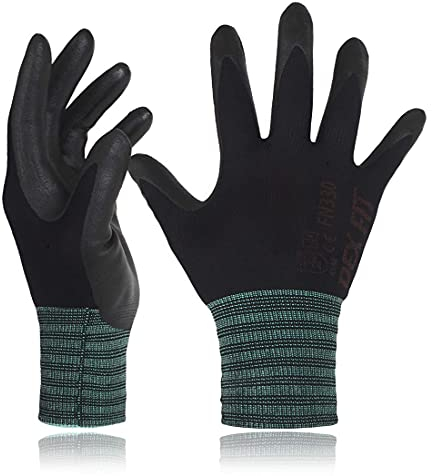 DEX FIT Gants de travail FN330, Adaptation 3D Confortable et Extensible, Agrippants, Revêtement en Mousse de Nitrile Durable, Smart Touch, Fins et Légers, Lavables; 1 Paire (FN330 Black, XS)