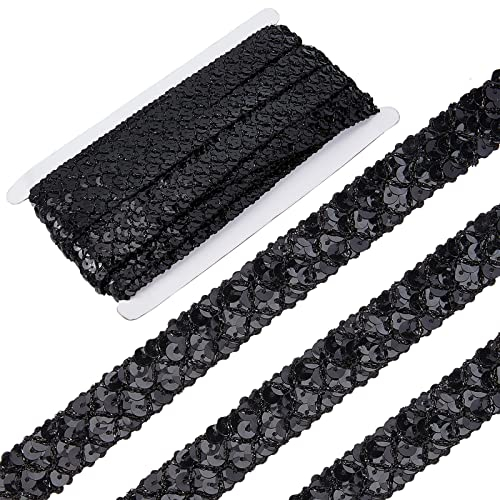 GORGECRAFT 14 Yds 0.78 Schwarze Paillettenbandborte Glitzerspitze Pailletten Perlenband Paillettenstreifen 3 Reihen Paillettenrolle Zum Nähen Weihnachtshandwerk Verzierungen Kostüm Heimdekoration