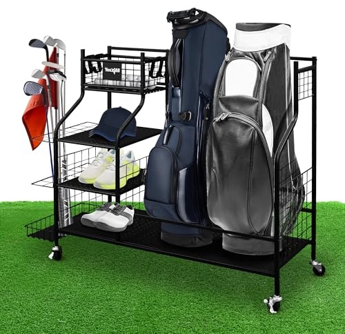 Yes4All Golf Storage Garage Organizer, Golf Bag Storage Stand and Other Golfing Equipment Rack, Extra Storage Rack for Golf Clubs,Black