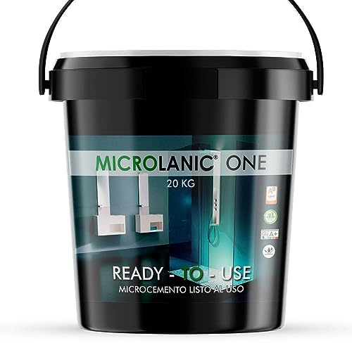 MICROLANIC ONE ÉPAIS 20kg Béton ciré à gros grains prêt à l'emploi. Pour 14m2. Préparation des supports sur murs et sols. Ce produit fait partie d'un système. Couleur blanc neutre.