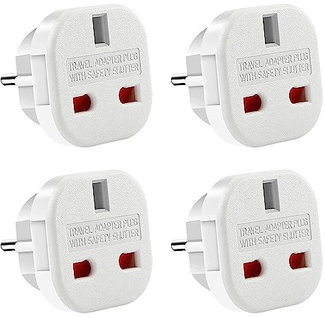 4 Piezas Adaptador de Enchufe de UK a Enchufe Europeo | Adaptador Enchufe Viaje | Enchufe Tipo G a 2 Pin Europeo UE Modelo C E F