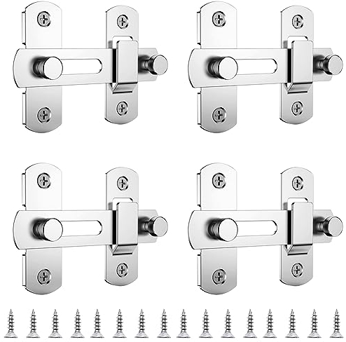 Türriegel Edelstahl,4 Stück Türriegel Riegel Bolzen,Türschloss Riegelschloss Türschnalle,Türriegel mit Schrauben für Türen,Fenster,Haustiertüren,Badezimmer,Kleiderschränke und Schubladen(Silber)