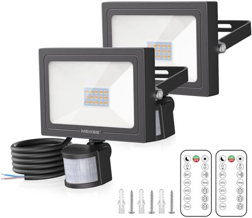 MEIKEE 15W Projecteur Exterieur Detecteur de Mouvement, 2700K Blanc chaud 15 Leds Super Lumineux 1200LM Spot LED Télécommande, IP66, 3 Modes, Eclairage Exterieur Detecteur pour Jardin Patio Garage