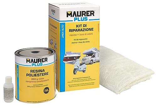 MAURER Kit Reparación Resina Poliester 750 Ml Con Endurecedor y Fibra De Vidrio