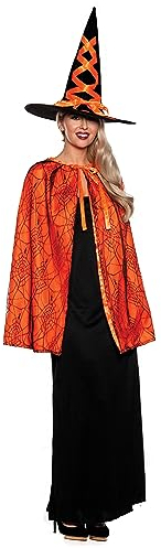 UNDERWRAPS Hexen-Umhang-Set für Damen, einfaches Halloween-Kostüm für Frauen, Mütter, Lehrer, Umhang Hut Orange, Adult OS