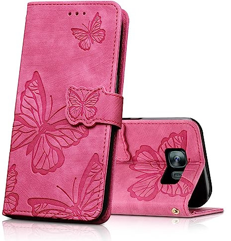CXTCASE Handyhülle für Samsung Galaxy S7, PU Leder Magnetische Schmetterlings Lederhülle Flip Case Schutzhülle Tasche, Rosenrot