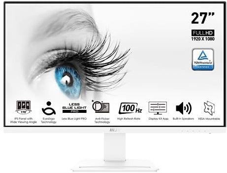MSI Pro MP273AW, 27, 1920 x 1080 (FHD), IPS, 100Hz, protezione della vista certificata TUV, 4ms, Displayport, HDMI, inclinazione